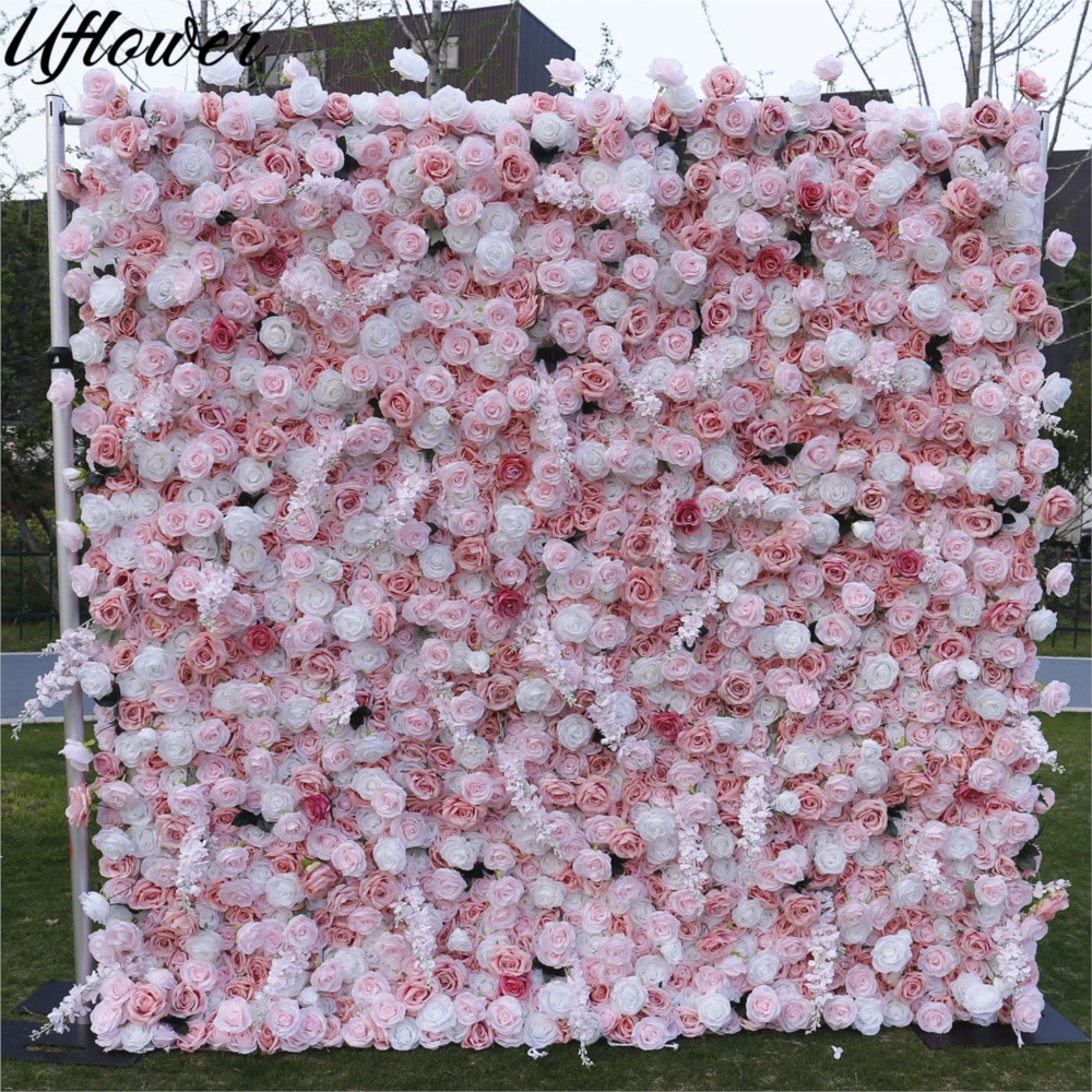 Flower Wall Panel - Uflower 5D Roze Witte Rozen Stoffen